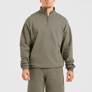 Último Estilo al por Mayor: Sudaderas de Hombre con Media Cremallera y Logotipo Personalizado, de Algodón Liso y Forro Polar, Ajuste Oversize; Sudaderas de Hombre con Cremallera de Cuarto. - Product Image 1