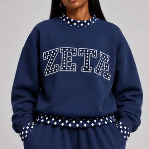 Zeta OEM Custom <b>Mock</b> <b>Neck</b> Cotton Fleece Sweatshirt Women Men Ladies Unisex Polka Dot Gingham Patch Greek Apparel Clothing - Product Image 1