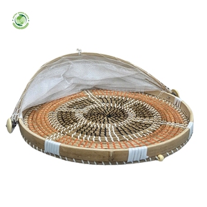 Woven straw food <b>cover</b> with brown pattern Kitchenware and <b>table</b> decoration Wholesale eco-friendly Made in Vietnam - Product Image 2