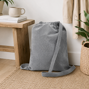 Recycled Cotton <b>Drawstring</b> <b>Backpack</b> 225 GSM 34x42 cm Custom Logo Gym School Promotional Bag Wholesale OEM Private Label Exporter - Product Image 6