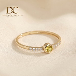 IGI Certified 10KT Solid Yellow Gold <b>Ring</b> with Lab Grown Diamond and Yellow <b>Sapphire</b> Handcrafted Women's Jewelry For Engagement - Product Image 3
