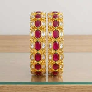 925 Silver Monzo Bangles Stone Crystal Designer <b>Kada</b> Set for Red Crystal Rhinestones Geometric Design Women's Wedding Jewelry - Product Image 4