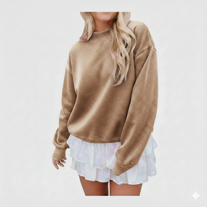 Sweat-shirt décontracté en molleton de coton pour femme, coupe oversize, col montant, manches longues, pull toutes saisons avec logo frontal, anti-plis - Product Image 1