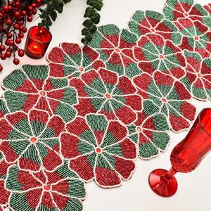 Handmade Christmas Flower Table <b>Runner</b> Red <b>Green</b> Fabric Mats Decorative Holiday Table Mat - Product Image 2