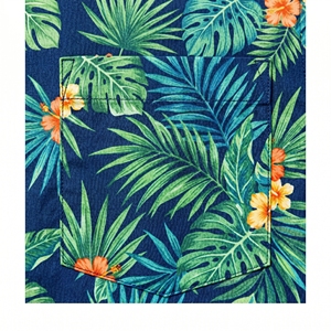 Camisa Hawaiana Azul con Estampado Floral, Tejida en 100% Poliéster Transpirable, con Logotipo Frontal, Manga Corta, Abotonada, Informal, para el Verano, Estilo Isleño - Product Image 3