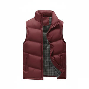 OEM Wholesale Puffer Vests Mens Stand Collar Sleeveless Winter <b>Waistcoat</b> with Plaid Lining Custom Logo Bubble Vest - Product Image 1