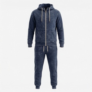 Ensemble de survêtement vintage personnalisé avec logo, sweat à capuche zippé délavé à l'acide et pantalon de jogging évasé à jambe droite, couleur personnalisable - Product Image 1