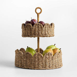 Handwoven Seagrass Two Tier Serving Stand Woven Display Tray For Fruits, Snacks Ideal For Kitchen And Party Setup Table Decor - Product Image 1