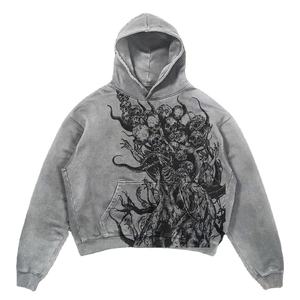 Sudadera con capucha bordada desgastada de felpa de algodón pesado de alta calidad con cremallera recortada transpirable para hombre al por mayor desgastada - Product Image 2