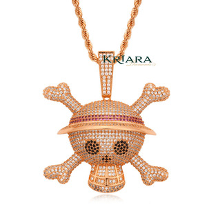Pendentif Tête de Mort avec Strass en Cristal, Argent 925 Plaqué Or, Breloque Thème Hip-Hop, Unisexe, Usage Quotidien - Product Image 3