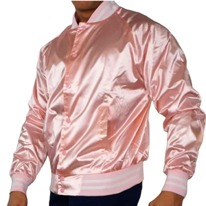 Blouson Bomber Rose en Satin pour Homme, Couleur Unie, Col Rabattu, Coupe Droite, Vêtement d'Extérieur Printemps, Fermeture Boutonnée - Product Image 4