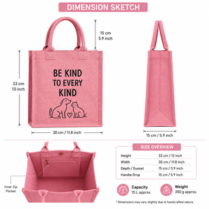 กระเป๋าช้อปปิ้งผ้าปอกระเจาสีชมพูพิมพ์ลาย Be Kind To Every Kind ขนาด 33x30x15 ซม. กระเป๋าซิปด้านในสำหรับใส่ของชำ - Product Image 2
