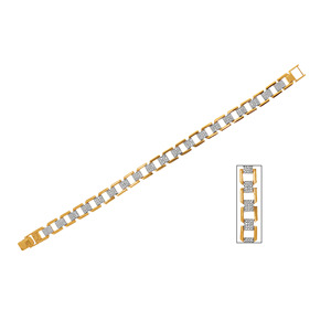 Bracelet élégant pour femme en or jaune 18 carats bicolore avec accent de diamants de laboratoire et design à maillons géométriques - Product Image 1