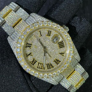 Relojes Clásicos Unisex Hechos a Mano con Diamantes Moissanite VVS1, Correa de Acero Inoxidable, Esfera Analógica Mecánica - Product Image 1