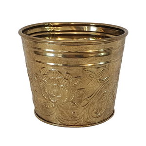 Maceta de latón antiguo con diseño martillado, forma redonda, perfecta para decoración del hogar, jardín o exterior, con asa en forma de anillo. - Product Image 5