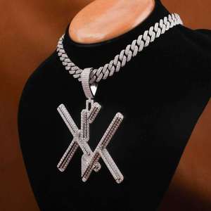 Collier pendentif logo CK Hip Hop pour homme, en argent 925, micro-pavé de moissanite, avec chaîne cubaine - Product Image 2