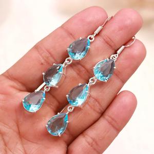 “Aquamarine Quartz Teardrop <b>Earrings</b> 925 Sterling <b>Silver</b> <b>Dangle</b> <b>Earrings</b> Pear Cut Blue Gemstone Handmade Jewelry Wholesale - Product Image 3