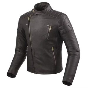 Chaqueta de Motociclista de Cuero Genuino para Hombre, Cuello Alto, Cierre de Cremallera, Resistente al Viento, Ropa de Motociclista, Corte Ajustado, para Otoño - Product Image 4