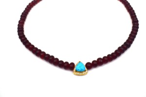 Women's Garnet <b>Beaded</b> <b>Necklace</b> with Turquoise Water Drop Pendant Classic Everyday Wear Jewelry - Product Image 3