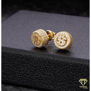 Magnifiques boucles d'oreilles en moissanite en forme de signe dollar, en argent sterling 925, bijoux de style hip-hop haut de gamme - Product Image 3