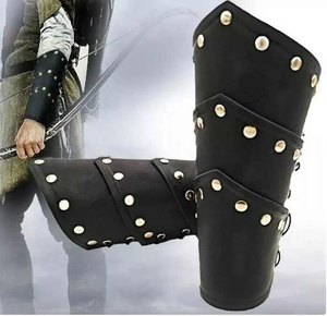 Medieval Genuine Leather Stylish Armor Viking Leather Bracer Black Arm Guard Historical Reenactment Ester and Halloween Party - Product Image 1