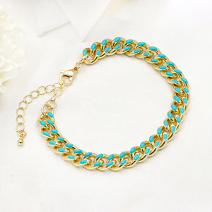 Pulsera de Plata de Ley 925 Chapada en Oro con Turquesa y Eslabones Cubanos para Mujer, Pulsera de Cadena Esmaltada, Joyería de Moda, Regalo - Product Image 4