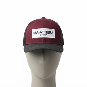 Casquette de baseball pour homme, bordeaux et noir, style trucker, dos en maille, fermeture snapback, patch personnalisé, streetwear décontracté - Product Image 4