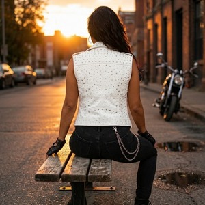 Women's <b>Leather</b> Motorcycle Biker Vest Slim Fit Vintage <b>Sleeveless</b> Outerwear Waterproof Windproof Casual Fashion Zipper Closure - Product Image 4