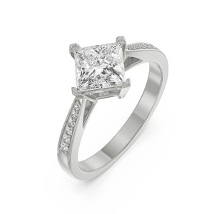แหวนหมั้นเพชรทรงปรินเซสคัท 0.91 กะรัต ทองคำขาว 14K ขายส่ง เครื่องประดับสั่งทำพิเศษ - Product Image 4
