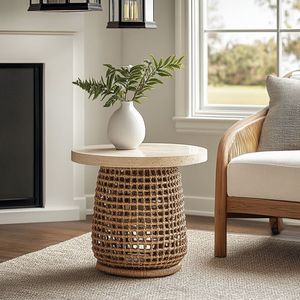 Mesita de noche minimalista con cuerda entrelazada para dormitorio, sala de estar, rincón de lectura y decoración del hogar - Product Image 3