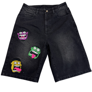 Pantalones Cortos de Mezclilla para Hombre al por Mayor, Fabricante de Jorts de Verano, con Logotipo Bordado en Chenilla Personalizado, Estilo Baggy, Lavado Ácido - Product Image 1