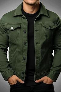 Solid Color Denim <b>Jacket</b> <b>Men</b> Washed Cotton Button Front Turn-down Collar Casual Streetwear Outerwear - Product Image 4