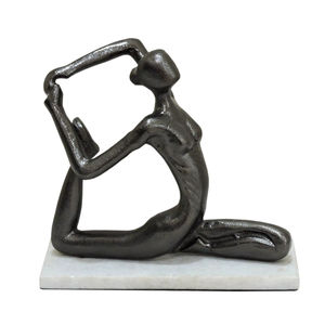 Statue élégante en aluminium de la posture du pigeon roi - Figurine féminine abstraite artisanale - Sculpture décorative zen moderne sur socle en marbre - Product Image 1