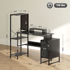 Scrivania per Computer Nera da 56 Pollici con Prese di Corrente e Luci LED per Casa, Ufficio e Ospedali, Tavolo per PC e Laptop - Product Image 3