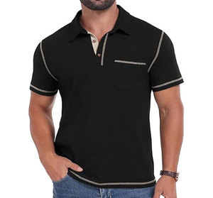 Men's 100% Cotton Anti-Wrinkle Knitted Short Sleeve for Shirts Casual Summer <b>Classic</b> Collared Golf Shirt with Pocket - Product Image 5
