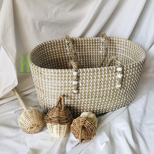 Seagrass <b>Baby</b> Diaper Organizer Basket Woven Nursery <b>Storage</b> Caddy Diapers Wipes <b>Baby</b> Essentials <b>Storage</b> Tote Bag with Handles - Product Image 2