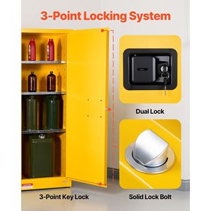 Armoire de stockage inflammable en acier galvanisé laminé à froid jaune de 23 gallons, 23,2 x 18,1 x 65,0 pouces, étagère réglable pour usage commercial - Product Image 5