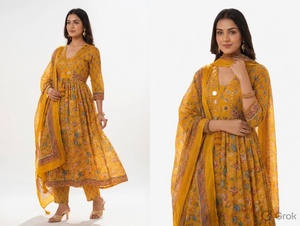 Conjunto de Kurta y Palazzo de Seda Banana para Mujer, Estilo Indio, Completamente Bordado, con Estampado Elegante, Traje con Dupatta para Fiesta - Product Image 5