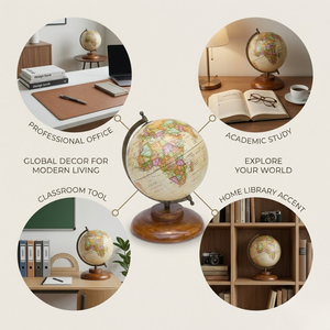 Globo terráqueo clásico grande de metal para escritorio |   Mapa del mundo detallado y coloreado |   Soporte Negro Resistente, Herramienta Educativa y Decoración para Mesa de Oficina - Product Image 4