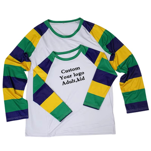 NOUVEAU T-shirt à manches longues rayé pour adultes et enfants, sublimation carnaval, t-shirt à manches longues raglan Mardi Gras - Product Image 6