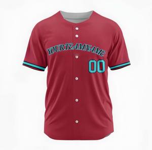 Camiseta de Béisbol Personalizada con Sublimación, Poliéster, Cuello Blanco y Azul, Números en Degradado Rojo, Manga Corta, Cierre de Botones - Product Image 4