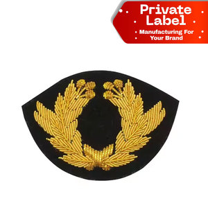 High Quality Bullion Crest Badges Gold <b>Wreath</b> Embroidered Patch Custom Velvet Base <b>Wreath</b> Badges Metallic Gold Bullion <b>Wire</b> - Product Image 1