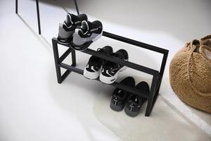 Sleek Black <b>Shoe</b> <b>Rack</b> Dual Tier Modern Storage Organizer Space Saving Design Strong Stable Frame Elegant Entryway Display Unit - Product Image 2