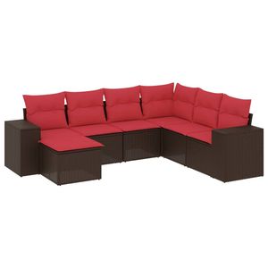 Set di divani da giardino in polyrattan marrone da 7 pezzi con cuscini, mobili da esterno dal design contemporaneo - Product Image 2