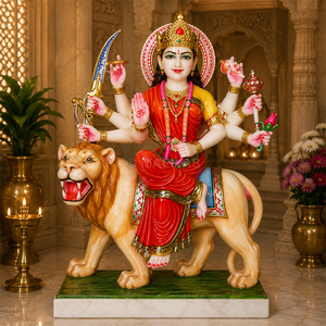 Marble Durga Maa Statue on Lion | Premium Marble Durga Mata Murti for Temple by MALIYAS Jaipur India - Product Image 1