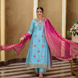 Best Selling Ethnic Wear Embroidered Reversible Quick Dry Work Top Dupatta Set Party Wear Kurta Palazzo Kurti <b>Pant</b> Set - Product Image 1