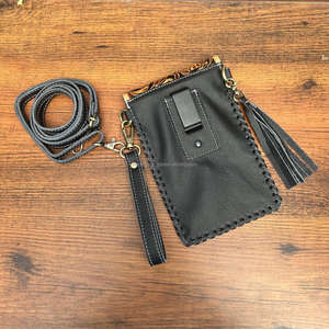 New Hand Tooled Leather Wristlet Crossbody Mobile Bag Cowhide Leather Cellphone Holster <b>Pouch</b> Bag Waist <b>Belt</b> Clip Case for Women - Product Image 6