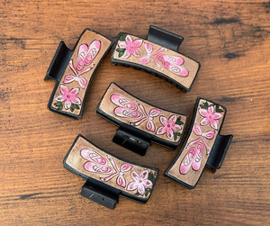 Nouveau personnalisé Western usiné à la main en cuir pinces à griffes Floral Cowboy Style véritable cuir de vachette Designer pinces à cheveux pour les femmes - Product Image 2