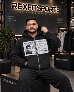 REXFITSPORTS 2026 Sweat à capuche zippé oversize noir pour homme, impression graphique personnalisée, molleton de coton premium, veste streetwear - Product Image 2