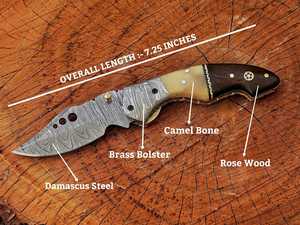 Cuchillo Plegable de Acero de Damasco SHARP POINT TRADES con Hoja de Borde Recto, Apertura con Perilla, Mango de Madera, Diseño Artístico, OEM - Product Image 3